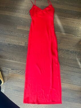 Massimo Dutti Vibrant Red Slip Maxi Dress with Spaghetti Straps